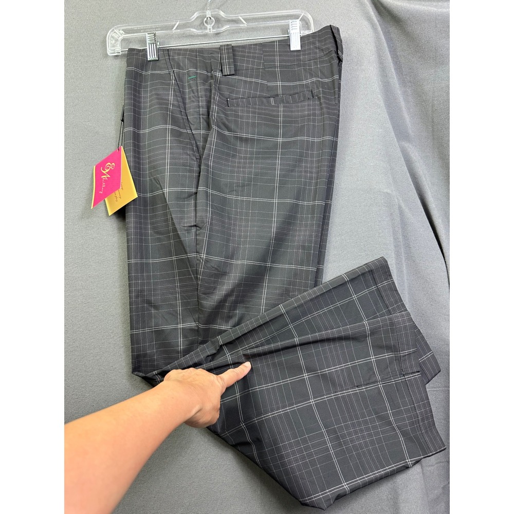 Adidas Golf Edwin Watts Men's Plaid Trousers Grey Pink Windowpane Check Pants 36